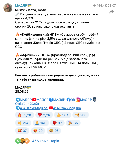 21% виробництва нафтопродуктів відмінусовано на сьогодні. 
21 - це вже по-дорослому!
