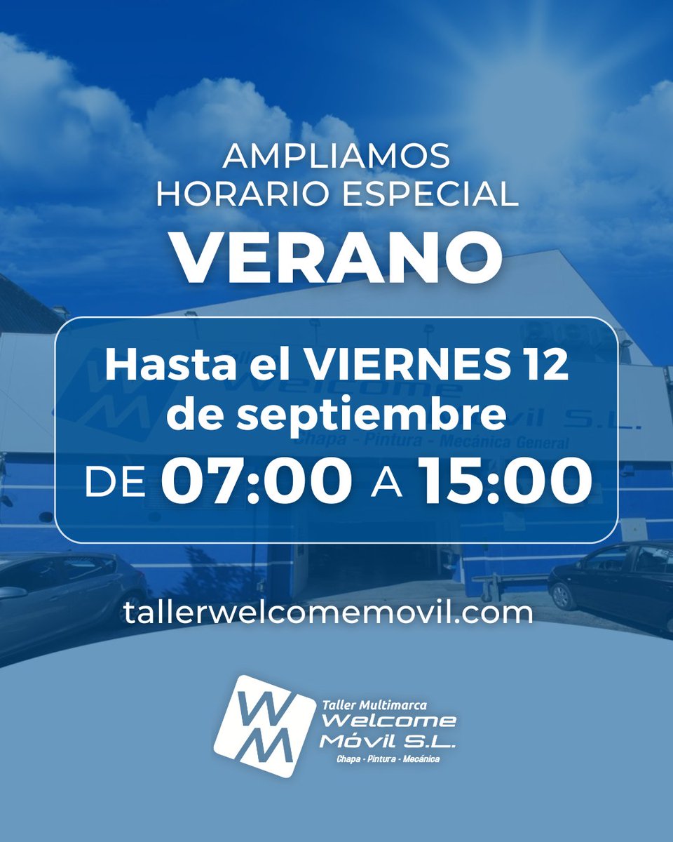 ¡Atención! Seguimos con nuestro horario de verano

Ampliamos el horario de 7:00 a 15:00 hasta el próximo 12 de septiembre

¡Te esperamos!

📍 Avda Santa Clara de Cuba, 4 Nave 3 
📞 954 515 580 📱 660 722 384
#TallerWelcomeMovil #HorarioVerano #MantenimientoCoche #Coche #Sevilla