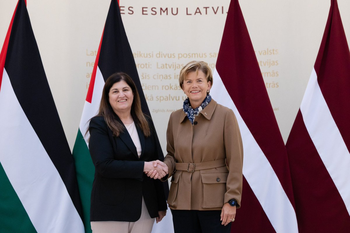 Welcomed Minister of Foreign Affairs and Expatriates of Palestine Varsen Aghabekian Shahin to Riga. 

Discussed situation in the Middle East, support to the two state solution, return of hostages by Hamas, the need for ceasefire, aid to vulnerable groups in Gaza.