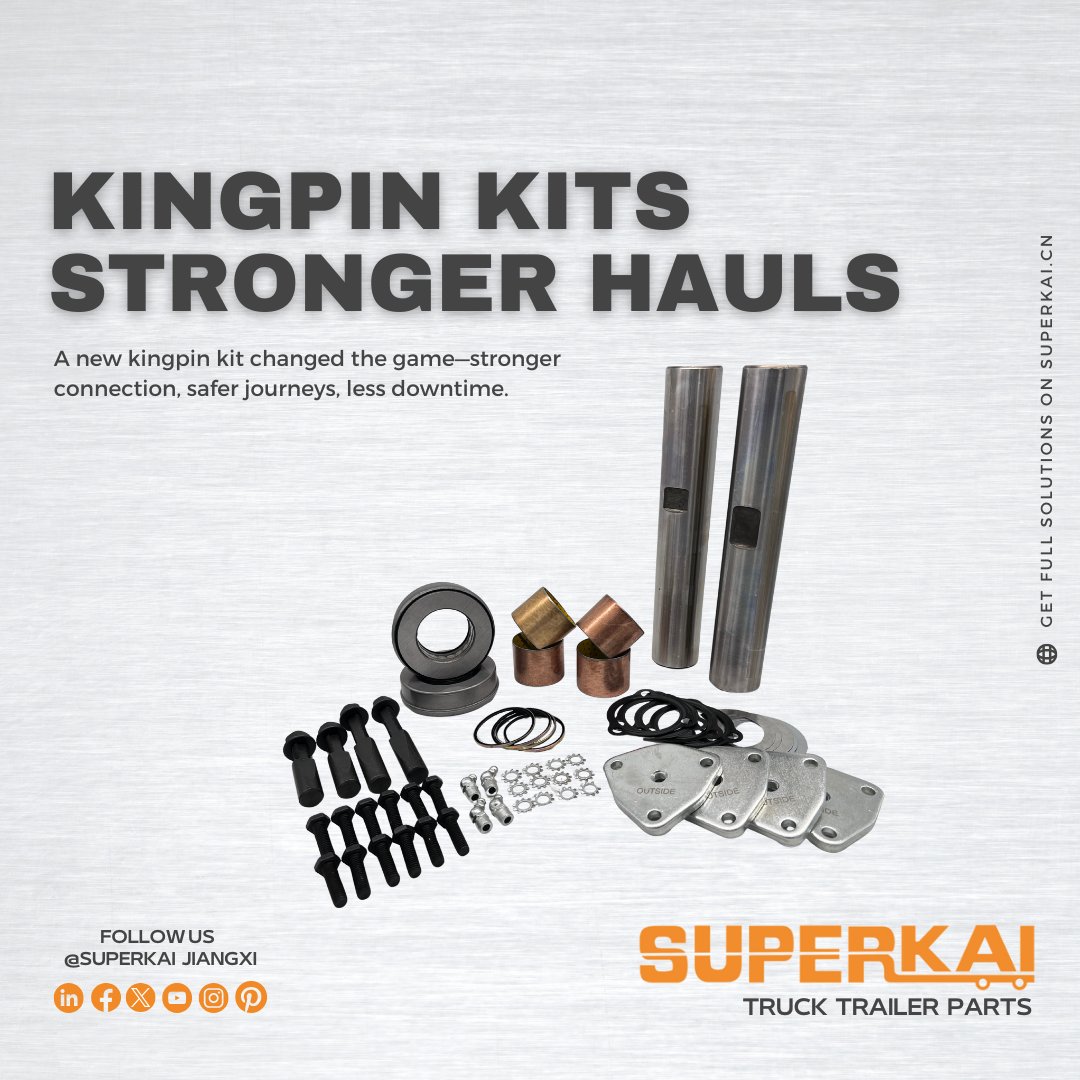 🔩 A new kingpin kit changed the game—stronger connection, safer journeys, less downtime.

superkai.cn
WhatsApp: +86 177 4666 5823
Email: sales@superkai.cn

#TruckTrailer #KingpinKit #HeavyDutyTrucks #TrailerParts #CommercialVehicles