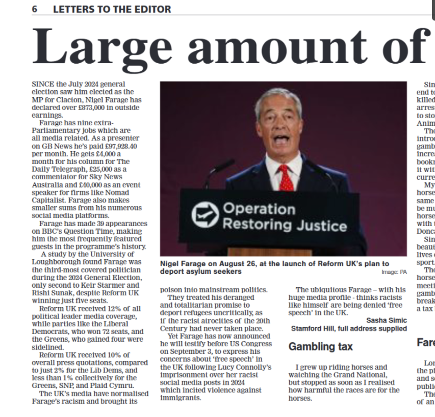 hackneysutr's tweet photo. #SashaSimic in the @hackneygazette on how the British #msm- foremost among them @BBCNews - have given the racist #Farage saturation coverage to push his racist agenda & yet the vile snowflake still says he's being denied "free speech".
#RefugeesIn
#RacistOut
@AntiRacismDay @uaf https://t.co/srraXJ7iFC
