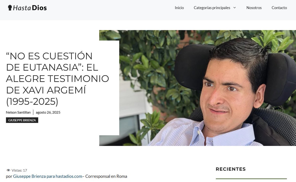 ✍️Xavi Argemí è un giovane #catalano che a neanche trent’anni ci ha lasciati il 22 aprile scorso a causa di una malattia degenerativa incurabile. Da sempre contrario all'#eutanasia, ha pubblicato un libro-testimonianza che ho recensito sulla testata #argentina online "Hasta Dios"