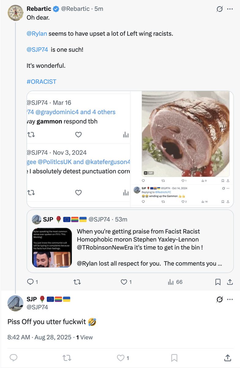 Rebartic's tweet photo. This racist coward, @SJP74, blocked me a while ago!
It's so good to know that I can still trigger him, even through a block!
I love it!
#OTWAT https://t.co/oR4JiChyjQ