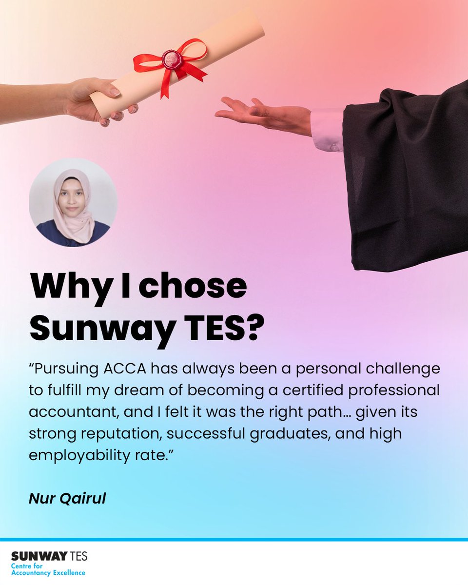 Hear from Nur Qairul on her journey from SPM to pursuing AFIA &amp; ACCA at Sunway TES—where reputation, alumni success, and high employability rate made all the difference.

Got CFAB dreams? Click the link in the bio to learn more!📥

#SunwayTESCAE #SunwayEducationGroup #CFAB2025