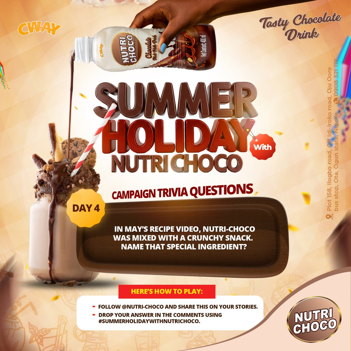 Summer holidays 🌴🍹 just got a whole lot sweeter with Nutri-Choco! 🍫

It’s Day 4 of our trivia series this August—get the answers right and you could win a shopping voucher or airtime.

Here's how to play!
1️⃣ Like this post and follow <a href="/nutri/">nutri</a>-choco on socials.
2️⃣ Drop your