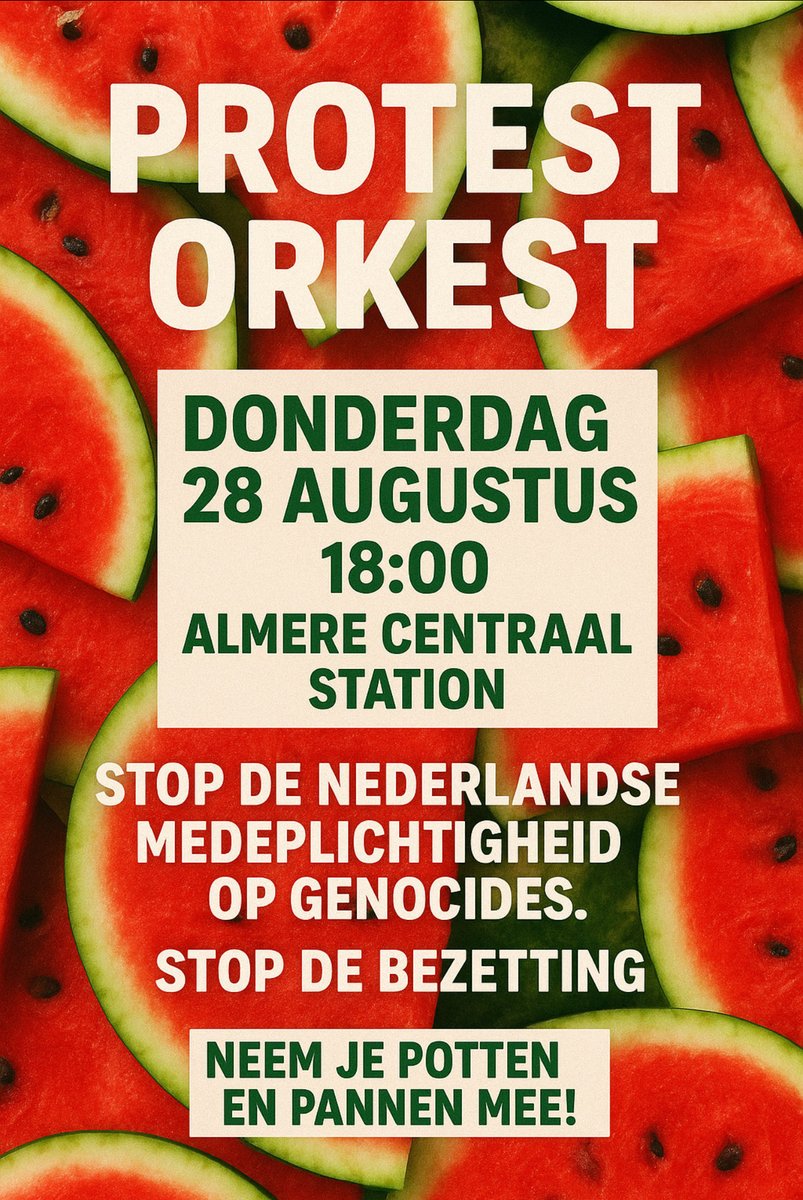 Vanavond weer een protestactie tegen genocide in #Gaza! Het is van 18:00 tot 19:00 uur in stationshal #Almere Centrum. Sluit je aan, zou ik zeggen! Tenminste als je in de gelegenheid bent. Ben zelf dit keer verhinderd in verband met Politieke Markt.