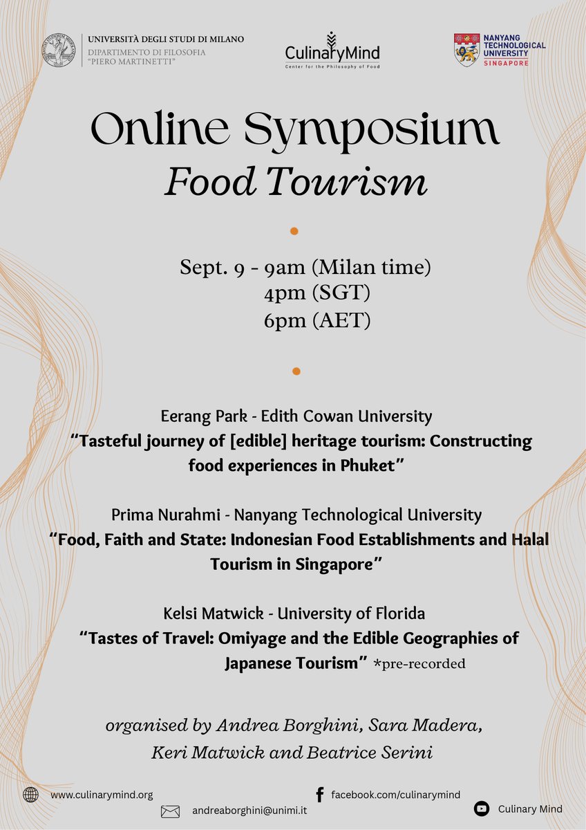 🚀The Online Event Series kicks off on September 9 with the symposium ‘Food Tourism’, presenting Eerang Park, Prima Nurahmi, and Kelsi Matwick.

🗓️ September 9 at 9:00 AM (Milan Time)
🔗 Register here to join the event: culinarymind.org/food-tourism