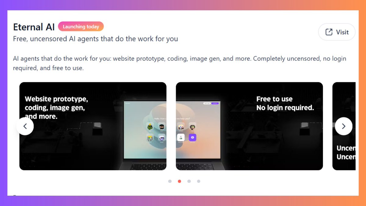 EternalAI_'s tweet image. BREAKING: Eternal AI app is trending on the biggest web2 product platform.
Free and Uncensored AI agents that work for you.
Upvote for us with just one click.
👉 eternalai.org/producthunt