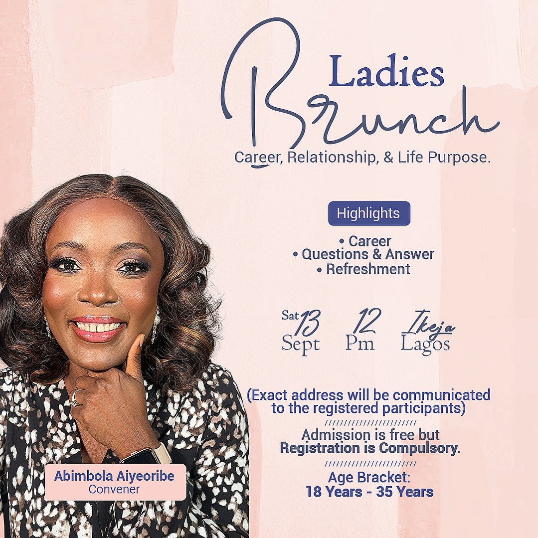 abimmza's tweet photo. 3rd Quarter Ladies Brunch is here 💃💃💃

Mark your calendar and save the date! To attend register using the link below or in the bio.

Registration link - https://t.co/NSq8WA6kI8

You don’t want to miss it! ✨✨

#ladiesbrunch 
#abbasdaugther 
#career 
#lifepurposes https://t.co/5QOSU2ftuU