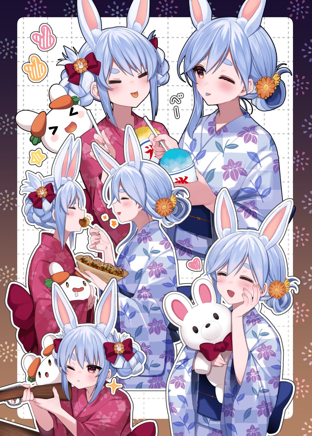 絵画。原画【かわいい黒猫はピンクのチューリップと青リンゴが好き】 絵画 | イラストポスター 348 ☆ 【黒猫は青い首輪をつけている