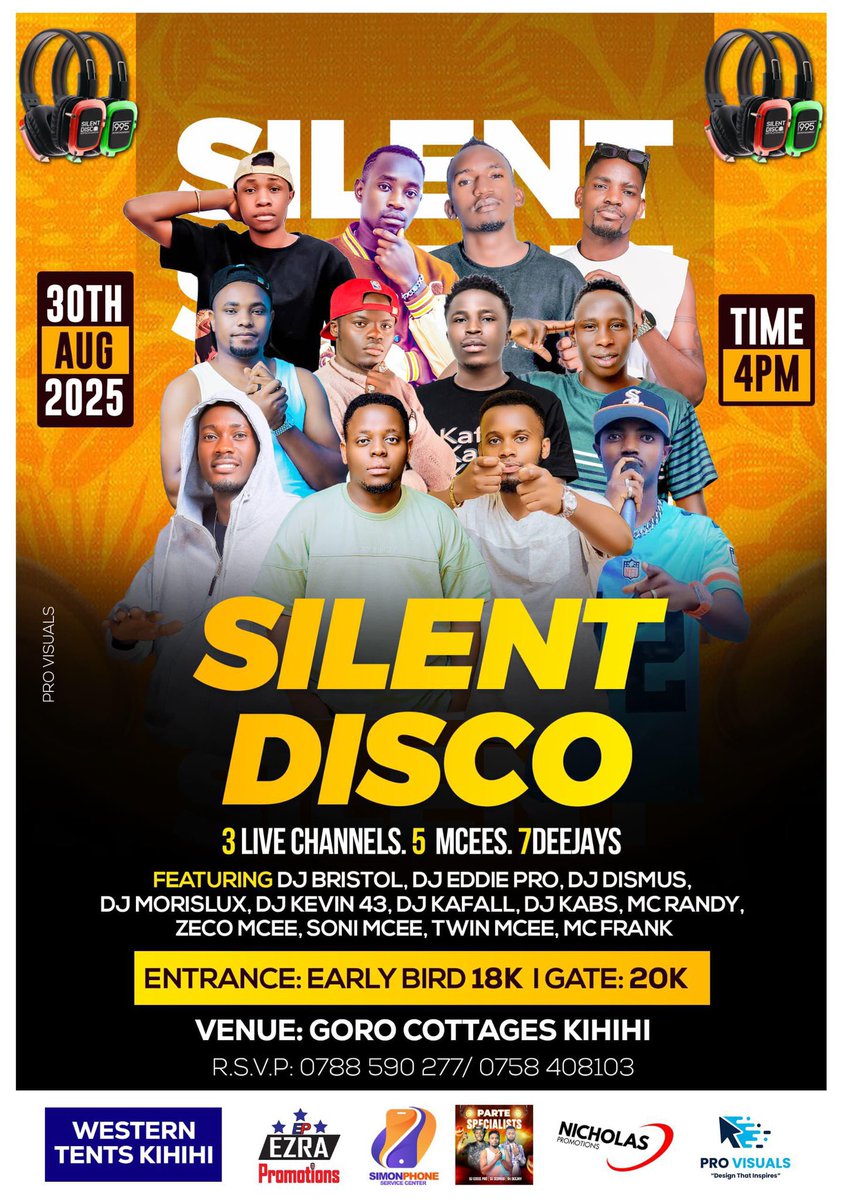 Saturday is knocking and we are ready to bounce with y’all in this silent affair💯 Get ready to groove with us come 30.08.2025 at Goro Cottages in Kihiihi. 3 different channels with 3 MCs and 6 Deejays. I can’t wait to see y’all😎🫡