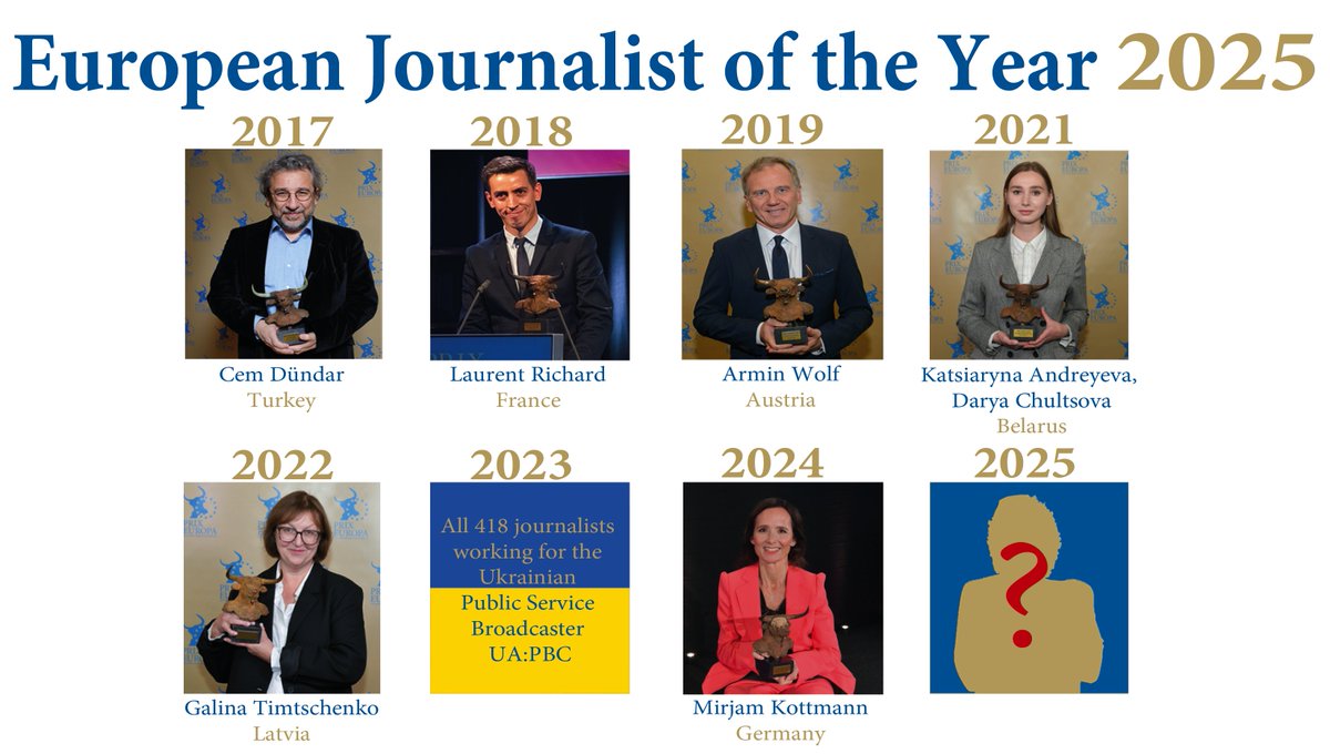PRIXEUROPA's tweet photo. Only 5 days left to nominate candidates: Who will be European Journalist of the Year 2025?

#prixeuropa #europeanjournalistoftheYear #competition #audio #video #digitalmedia https://t.co/3vmHfKx4No