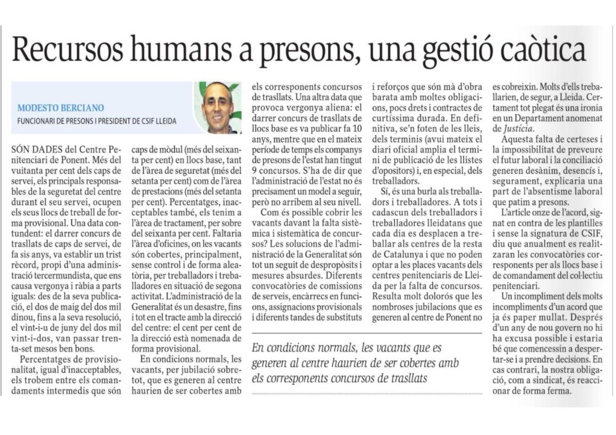 presonscsif (@presonscsif) on Twitter photo Poc mes a dir, clar i català
<a href="/csifautonomic/">Csif Autonomic</a> <a href="/csiflleida/">CSIFLLEIDA</a> <a href="/CSIFTarragona1/">CSIF TARRAGONA</a> <a href="/csifgirona/">CSIF GIRONA</a> <a href="/Ramon_Espadaler/">Ramon Espadaler</a> Poc mes a dir, clar i català
<a href="/csifautonomic/">Csif Autonomic</a> <a href="/csiflleida/">CSIFLLEIDA</a> <a href="/CSIFTarragona1/">CSIF TARRAGONA</a> <a href="/csifgirona/">CSIF GIRONA</a> <a href="/Ramon_Espadaler/">Ramon Espadaler</a>