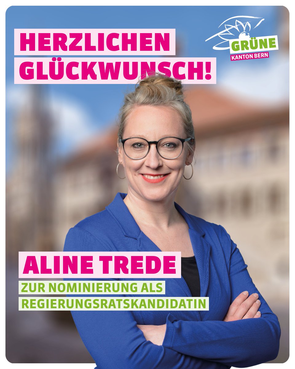 Die Delegierten der GRÜNEN Kanton Bern haben gestern Abend Aline Trede als Kandidatin für den Regierungsrat nominiert. Herzliche Gratulation <a href="/alinetrede/">aline trede</a>  🌻💚 👇
gruenebern.ch/blog/medienmit…
