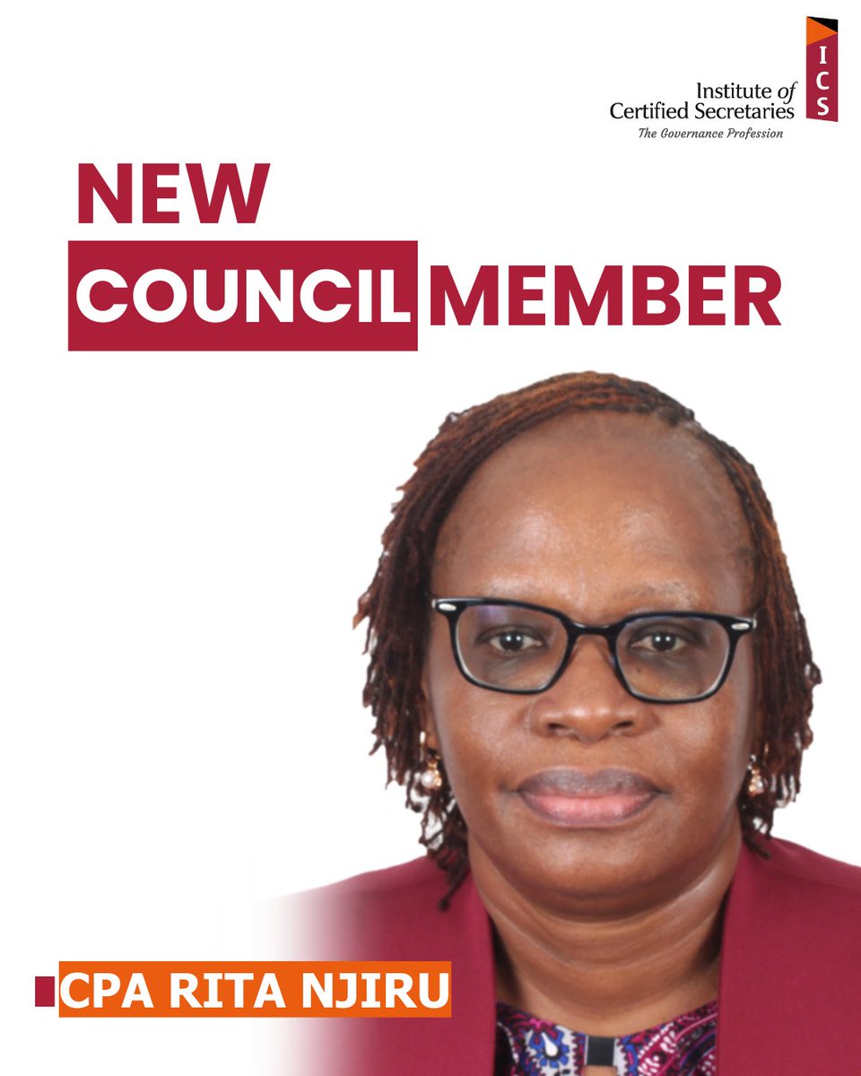As per Sec 9 of the CPSK Act Cap 534, the CS, National Treasury, has appointed 𝐂𝐏𝐀 𝐑𝐢𝐭𝐚 𝐍𝐣𝐢𝐫𝐮, Senior Deputy Accountant General, to the ICS Council. 

With over 30 years of experience in the Civil Service, she brings expertise in Accounting, Finance, and Strategic