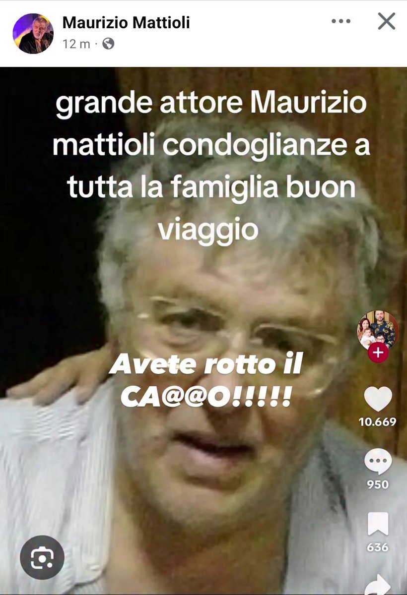 Maurizio Mattioli furioso per le fake news che circolano su di lui riguardo la sua dipartita da questa terra