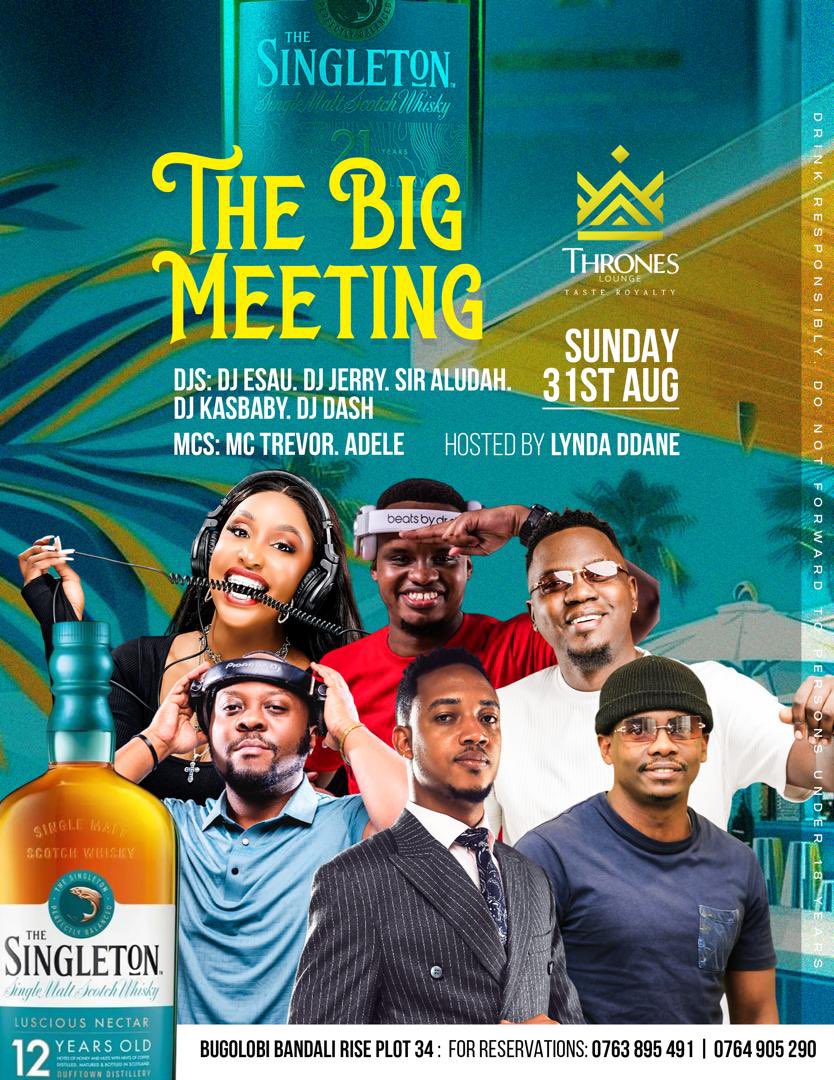 🔥 The Big Meeting hits <a href="/throneskampala/">throneskampala</a> this Sunday, 31st Aug! 🎧 DJ Esau, <a href="/Jerrymehn/">It’s Jerry Mehn</a>,<a href="/DjAludah/">Sir. Aludah 👑</a> , <a href="/DJ_DashUG/">DJ Dash</a> and the host <a href="/lynda_ddane/">Lynda Ddane</a> spinning the decks. 🍹 good vibes all night! #TheBigMeeting!