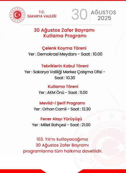 Sakarya Halkı 30 Ağustos Zafer Bayramı’nı Kutluyor
