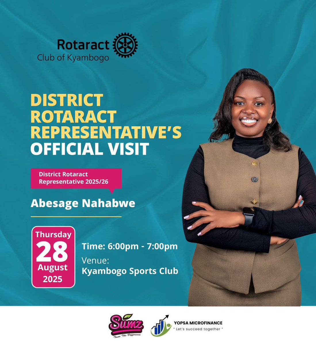 AdrianMutyaba's tweet image. Our esteemed leader for @RotaractD9213 ,Ms @AbesageN shall make her official visit to my club @RctKyambogo this evening.I welcome you all to join us starting 6pm.
#RotaryEyamba 
#itstimetojoinrotaract