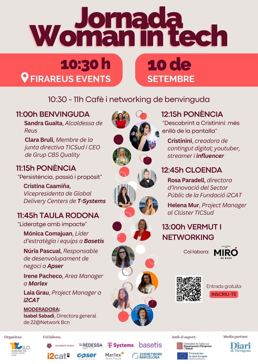 TICSud's tweet photo. 🔶Amb Cristina Caamiña @TSystems_Iberia, @IamCristinini, @isabelsabadi @22networkbcn, Mónica Comajuan #Basetis, Núria Pascual #Apser, Irene Pacheco #Marlex i Laia Grau @i2CAT, @sandrage76, @clarabrull, @RosaParadell i Helena Mur
👇👇
https://t.co/OVMbdX2Zuk
#TICSud #DonaTIC https://t.co/T9gSD7zxR2