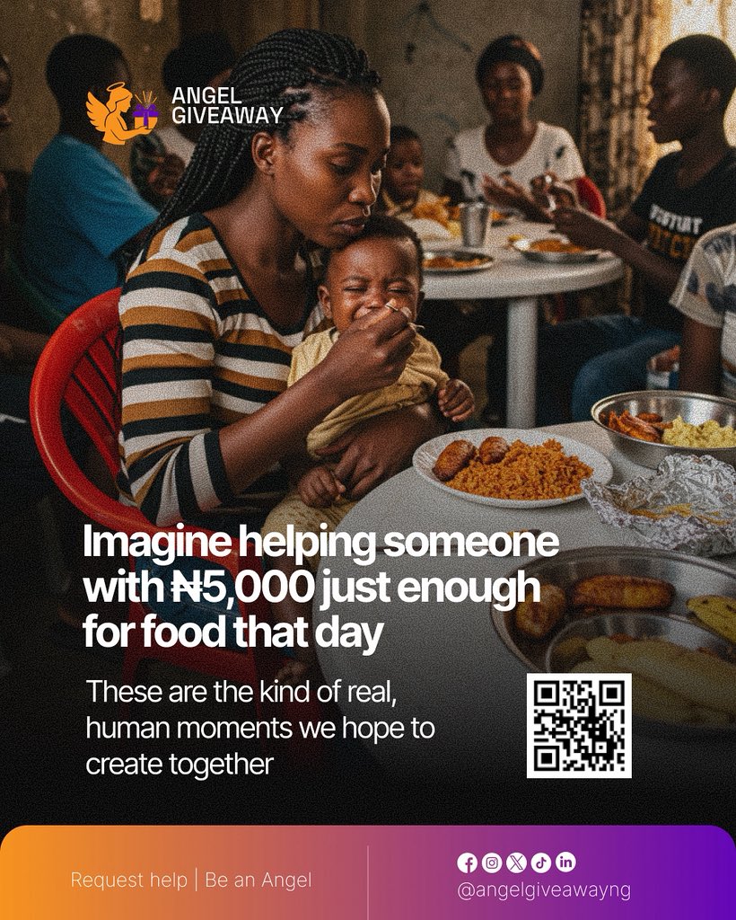 With just ₦5,000, you can feed a family for a day. 🍛✨
It’s not the amount, it’s the love that changes lives. 💕

Be an Angel today.
#AngelGiveaway #BeAnAngel #FeedAFamily #HopeInAction
