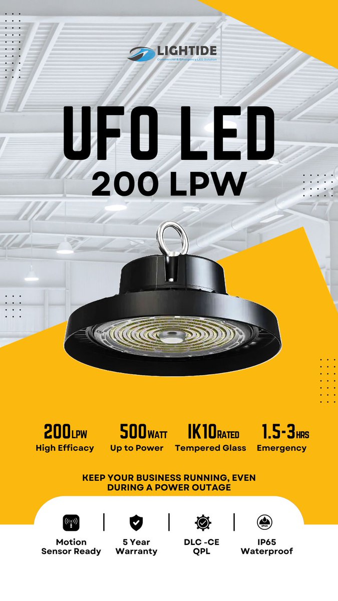 Looking for powerful &amp; reliable lighting? 🌟 Our LED High Bay Lights offer up to 500W, 200 LPW efficiency, tempered glass cover (IK10), emergency battery backup &amp; DLC certified! 💡 #LEDLighting #HighBayLights lightideled.com/product/ufo-le…