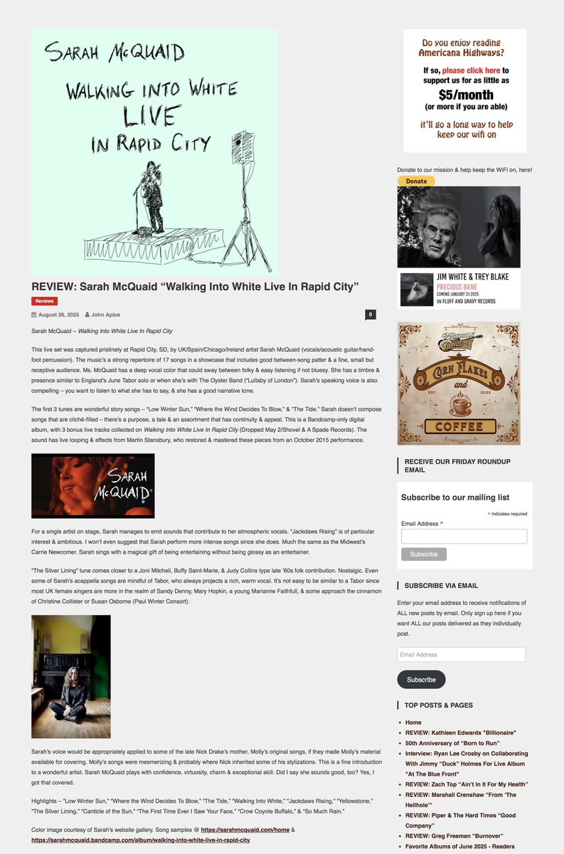 sarahmcquaid's tweet photo. Blown away by this amazing #review of “Walking Into White Live In Rapid City” from #JohnApice in #AmericanaHighways — & with my autumn UK/USA #tour already under way, it couldn’t have come at a better time. “Sarah doesn’t compose songs that are cliché-filled – there’s a -> https://t.co/Qw9RdfGBa7
