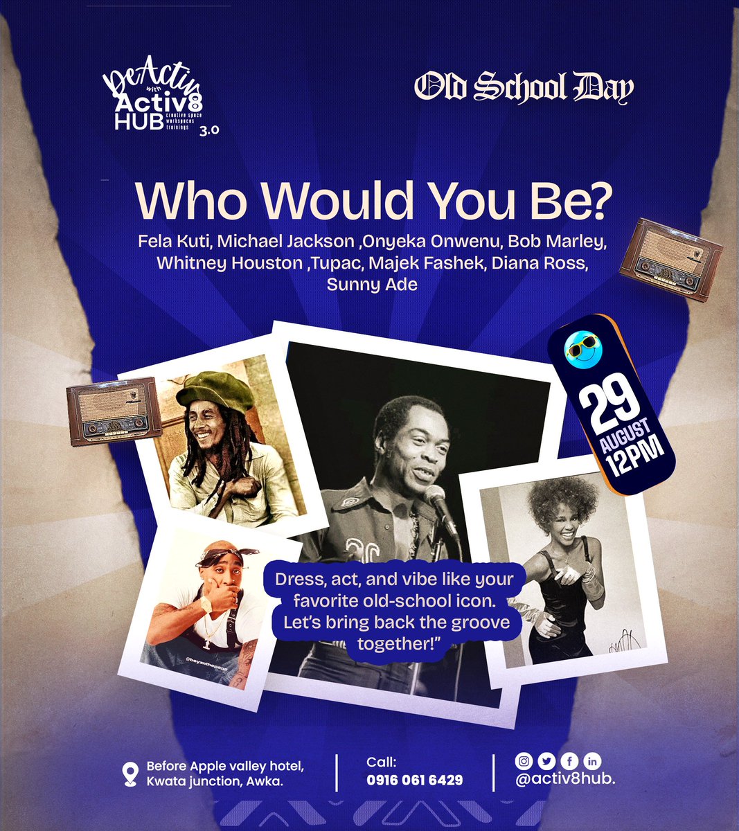 activ8hub's tweet photo. Throwback vibes only.
If you could be an old-school legend for a day, who would you be?
12pm Tomorrow we go Back in Time.
#DeactivateWithActiv8 #OldSchoolEdition #Activ8hub https://t.co/Awv8SJKtPw