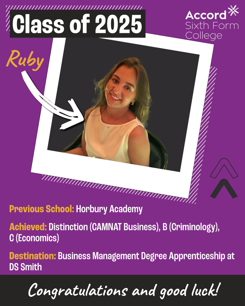 Good luck to the class of 2025 as they head off on their new adventures! ✨

Well done to Ruby, who joined us from Horbury Academy and is starting a Business Management Degree Apprenticeship with <a href="/dssmithgroup/">DS Smith</a> after achieving highly in her subjects. Smashed it! 👏