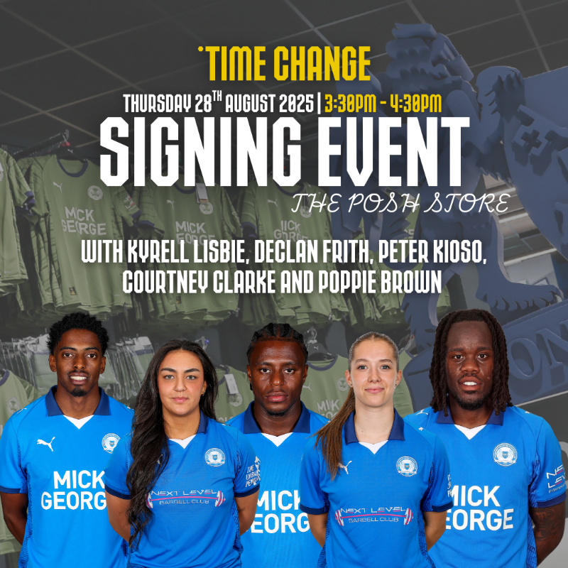 theposh's tweet photo. There has been a time change to today's Posh Store signing. The signing will now start at 3:30pm until 4:30pm. 

However, Peter Burrow will be in attendance from 3pm 🐰

We look forward to seeing everyone later! 

#pufc