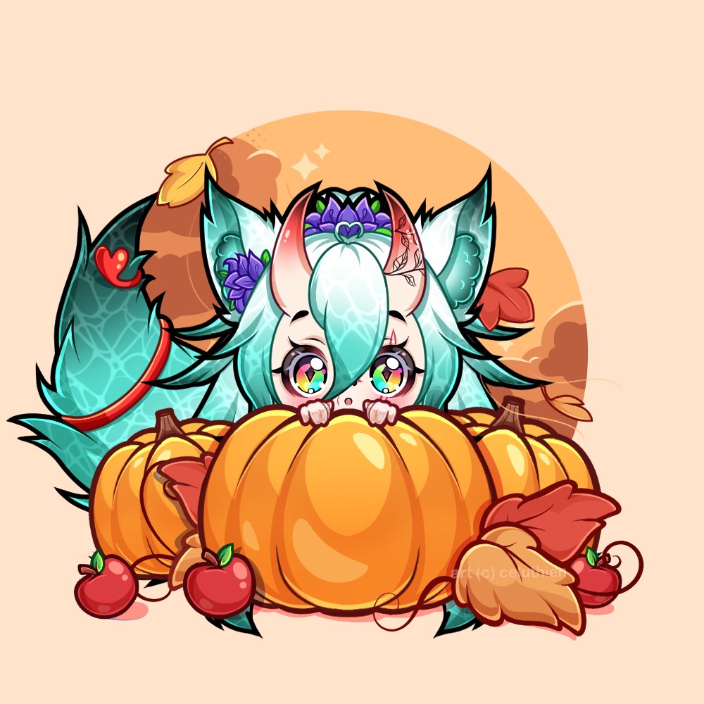 celuthien's tweet photo. The cosy season is upon us 🍂 Pumpkin peek commission for @VenWolfie via VGen - thank you so much for your order 💖 was such a privilege to draw such an awesome design 🤩

#VGenComm https://t.co/rkrdgNWquf