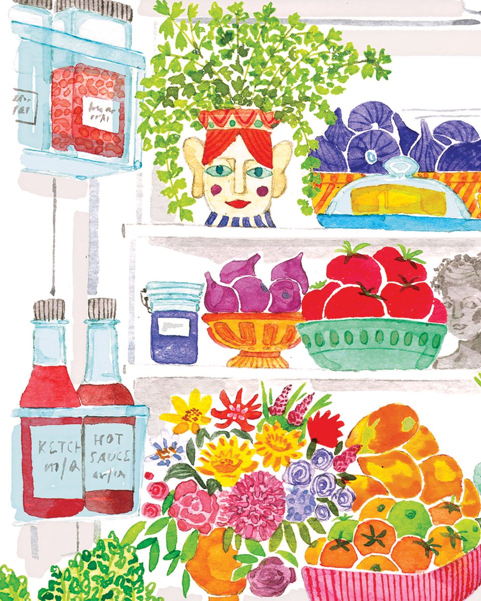 Handsome_Frank's tweet photo. “Fridgescaping” is not a term we were familiar with, but thanks to Emily Robertson’s work for @ChristiesHomes, we can tell you it’s the trend of styling your refrigerators contents with stylish decor... not your jam? we hope you enjoy Emily’s gorgeous illustration instead! https://t.co/4d9C9lNI31