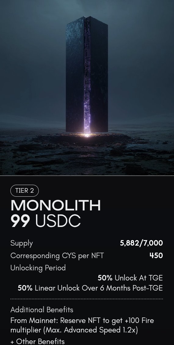 gm <a href="/cysic_xyz/">Cysic</a> fam!

The Cube "Monolith" for Tier 2 allowlist will end after 6 hrs

Don't forget to secure you Cube Node NFT this is your access to Cysic Ecosystem!