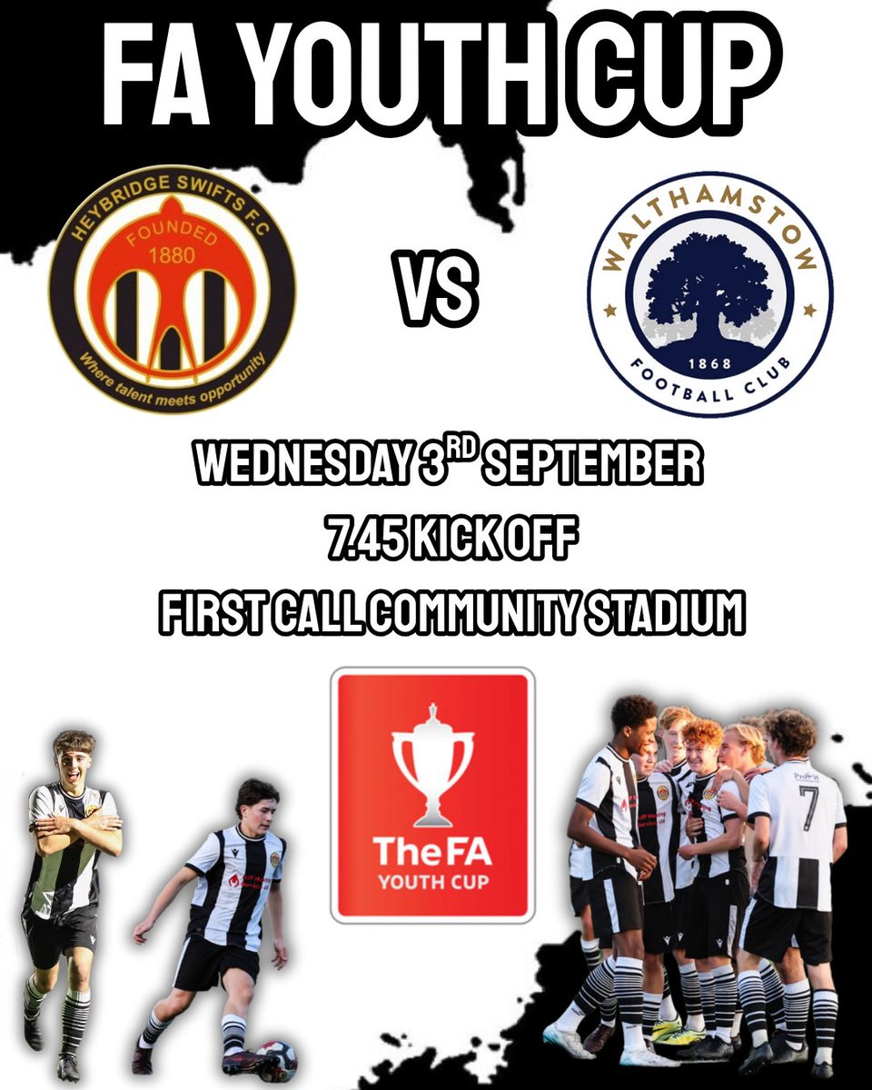 Two dates for your diary to get your football fix ⚽️

This Saturday 30th August we get our <a href="/eofl/">eofl</a> season underway against <a href="/Galleywood_fc/">Galleywood Football Club</a> 💪🏼

Next Wednesday our U18’s are in the FA Youth Cup against <a href="/walthamstowfc/">Walthamstow Football Club</a> U18’s ⚫️⚪️

Get down to <a href="/officialswifts/">Heybridge Swifts FC</a> to support these lads 👏🏻