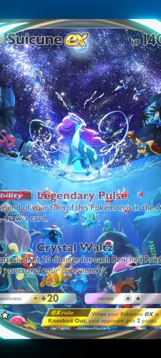 Just got the new Suicine immersion card 
One of my fave legendaries, so beautiful !

First 10pack magic!

#tcgpocket #tcg #Pokemon