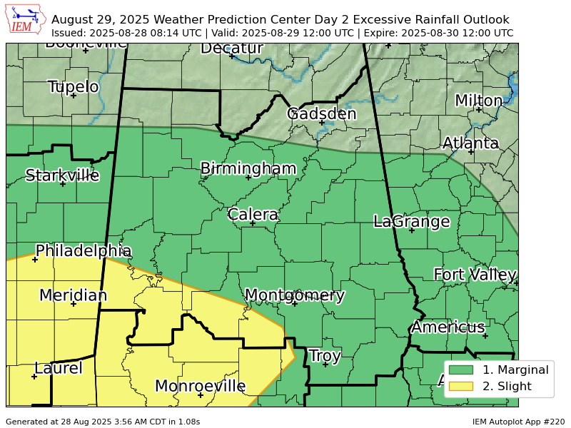 WPC issues Day 2 Slight Risk Excessive Rainfall Outlook at Aug 28, 8:14z for BMX wpc.ncep.noaa.gov/qpf/excessive_…