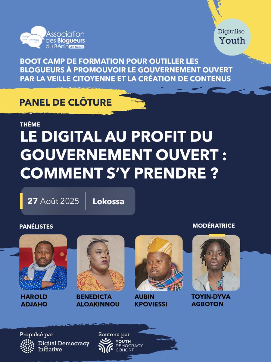 Consolider l'ouverture des données avec audits citoyens et outils numériques assure des réformes durables ! <a href="/YouthCohort/">Youth Democracy Cohort</a> <a href="/EPDeu/">EPD - European Partnership for Democracy</a> <a href="/ab_benin/">Blogueurs du Bénin</a> <a href="/UEauBenin/">UE au Bénin</a> <a href="/COLIKOOs/">Coliko Antoine Osé</a> <a href="/seigla/">Maurice Thantan</a> #GenerationOGP #BootCamp2025 #opengov229 #DigitalDemocracyInitiative #DigitaliseYouth #YouthDemocracyCohort #YDC