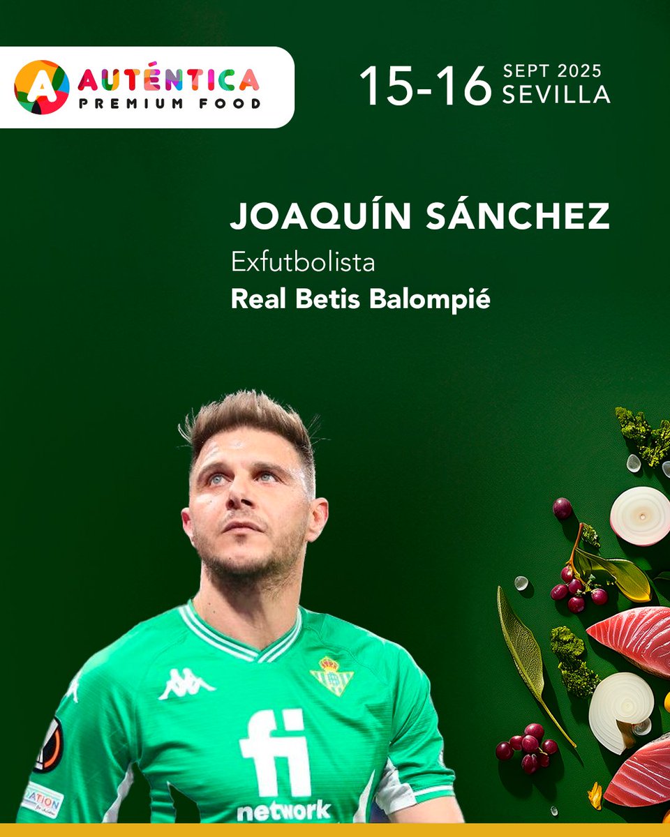 ⚽ Joaquín Sánchez, leyenda del <a href="/RealBetis/">Real Betis Balompié 🌴💚</a> , se une al chef Rafa Zafra en #AUTENTICA2025 para "El mar en juego. De puerto a puerta". 

🍴Un diálogo entre fútbol y gastronomía lleno de humor, pasión y autenticidad.

🎟️ Entradas 👉 autenticapremium.com/visitar/ticket…

#AuténticaPremiumFood