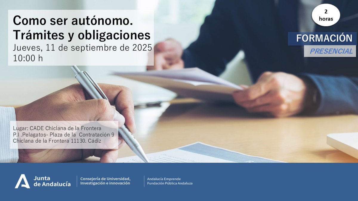 🚀 ¿Quieres ser tu propio jefe/a? Aprende cómo ser autónomo: trámites y obligaciones. 💼
✅ Alta como autónomo
✅ Fiscalidad y cotizaciones
✅ Organización y consejos prácticos
📅 11/09/2025
🔗forms.gle/LSYpdAVMVpYPQZ…