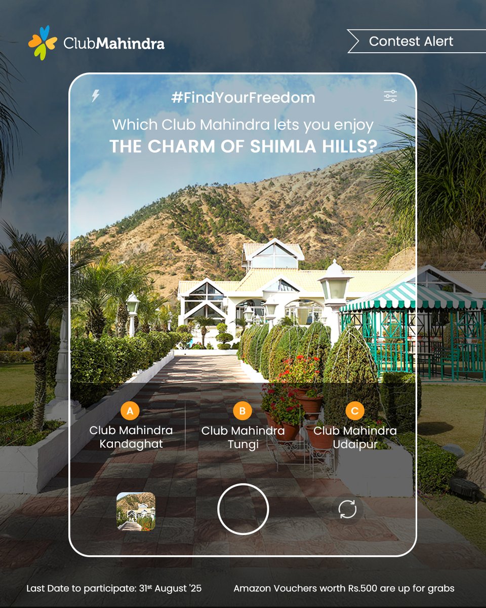 Club Mahindra (@clubmahindra) on Twitter photo #ContestAlert 14 of 15
Participate in all #FindYourFreedom Contest
STEPS
1) Comment below with your answer using #FindYourFreedom and #ClubMahindra. Don’t forget to tag <a href="/clubmahindra/">Club Mahindra</a> and four of your friends – it’s mandatory!
2) Participate in all 15 contest posts. #ContestAlert 14 of 15
Participate in all #FindYourFreedom Contest
STEPS
1) Comment below with your answer using #FindYourFreedom and #ClubMahindra. Don’t forget to tag <a href="/clubmahindra/">Club Mahindra</a> and four of your friends – it’s mandatory!
2) Participate in all 15 contest posts.