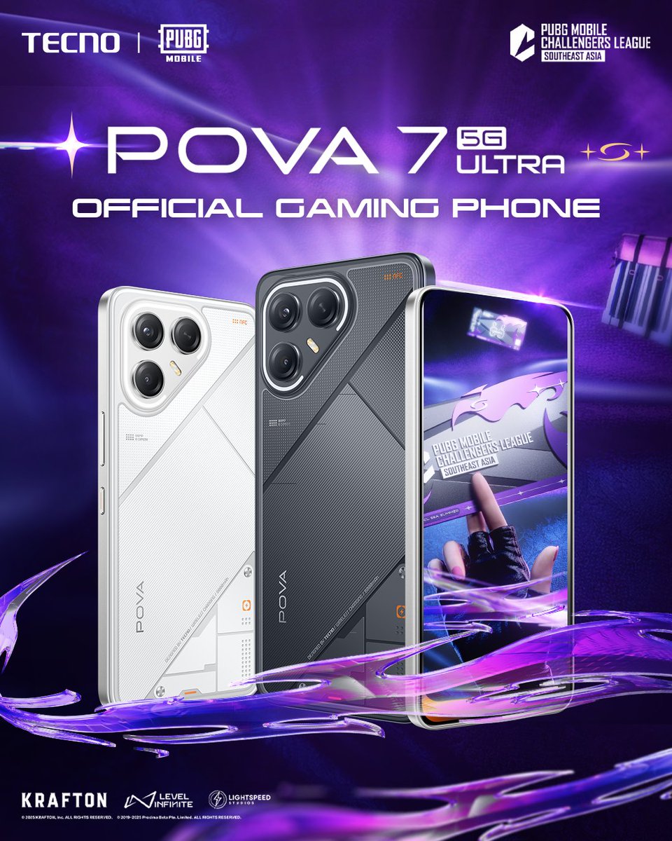 Tecnomobileph's tweet photo. Meet the TECNO POVA 7 Ultra 5G, the official choice for champions in the PUBG Mobile Challengers League Southeast Asia.
#TECNOPOVA7Ultra5G #BuiltforWinners #No1OfficialGamingPhone #120FPSFrameDominator #PMSL2025OfficialSmartphonePartner
#TECNOxPUBGM #TECNOPhilippines https://t.co/0zkFggC9Jw