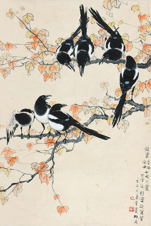 In Chinese myth, Zhinü the weaver girl and Niulang the cowherd fell in forbidden love but were parted, placed on opposite sides of the Milky Way as the stars Vega &amp; Altair. On Qixi, the 7th night of the 7th lunar month, magpies form a bridge so they may reunite. #FolkloreThursday