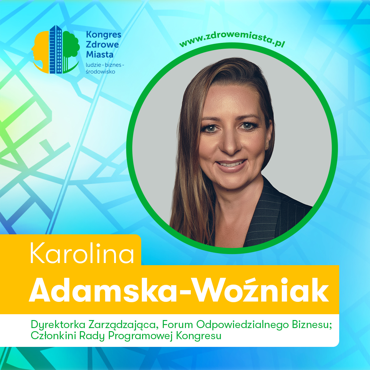Poznajcie kolejną prelegentkę, której głos usłyszycie już 30 września podczas Kongresu Zdrowe Miasta 🗣️

👉 To <a href="/adamskawozniak/">Karolina Adamska-Woźniak</a> – ekspertka CSR i ESG, Dyrektorka Zarządzająca <a href="/FOB_Poland/">Forum Odpowiedzialnego Biznesu</a>, a także Członkini Rady Programowej Kongresu. Jest twórczynią studiów podyplomowych ESG