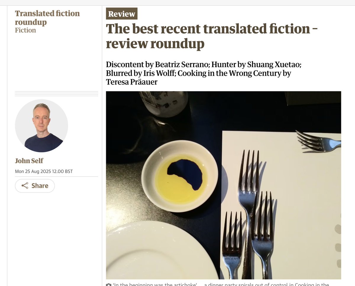 ypspublishing's tweet photo. An amazing review in The Guardian for 'Blurred' by Iris Wolff, translated by Ruth Martin! 🎉

#blurred #translatedfiction #mothbooks #theguardian https://t.co/2lyhxmLkuv