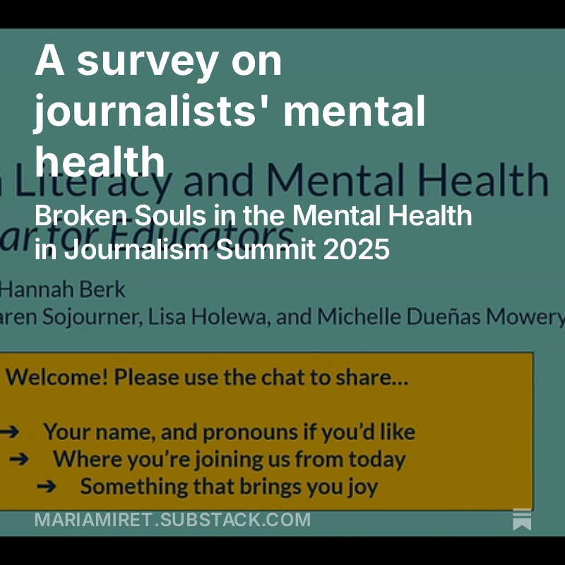 periodistia's tweet image. #BrokenSouls newsletter open.substack.com/pub/mariamiret… English version #MHJS25 @selfinvestigate @pulitzercenter @FENAJoficial @Fundacentro_of