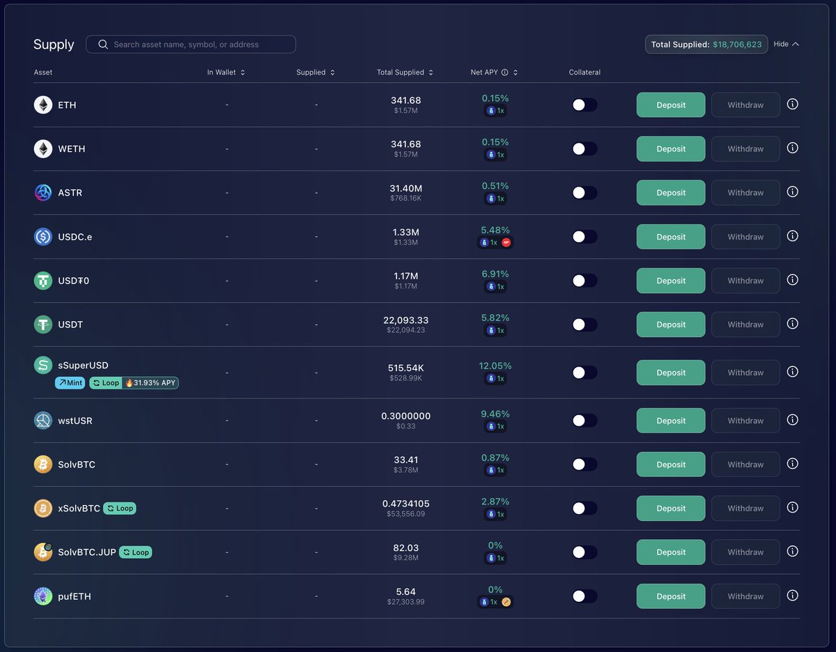 <a href="/soneium/">Soneium 💿</a> Sip Sake!

Earn Soneium Score with Sake &amp; <a href="/SuperReturnAI/">SuperReturn AI</a> 

Deposit $ETH, $USDC, USDT0, $ASTR, $sSuperUSD, $SolvBTC