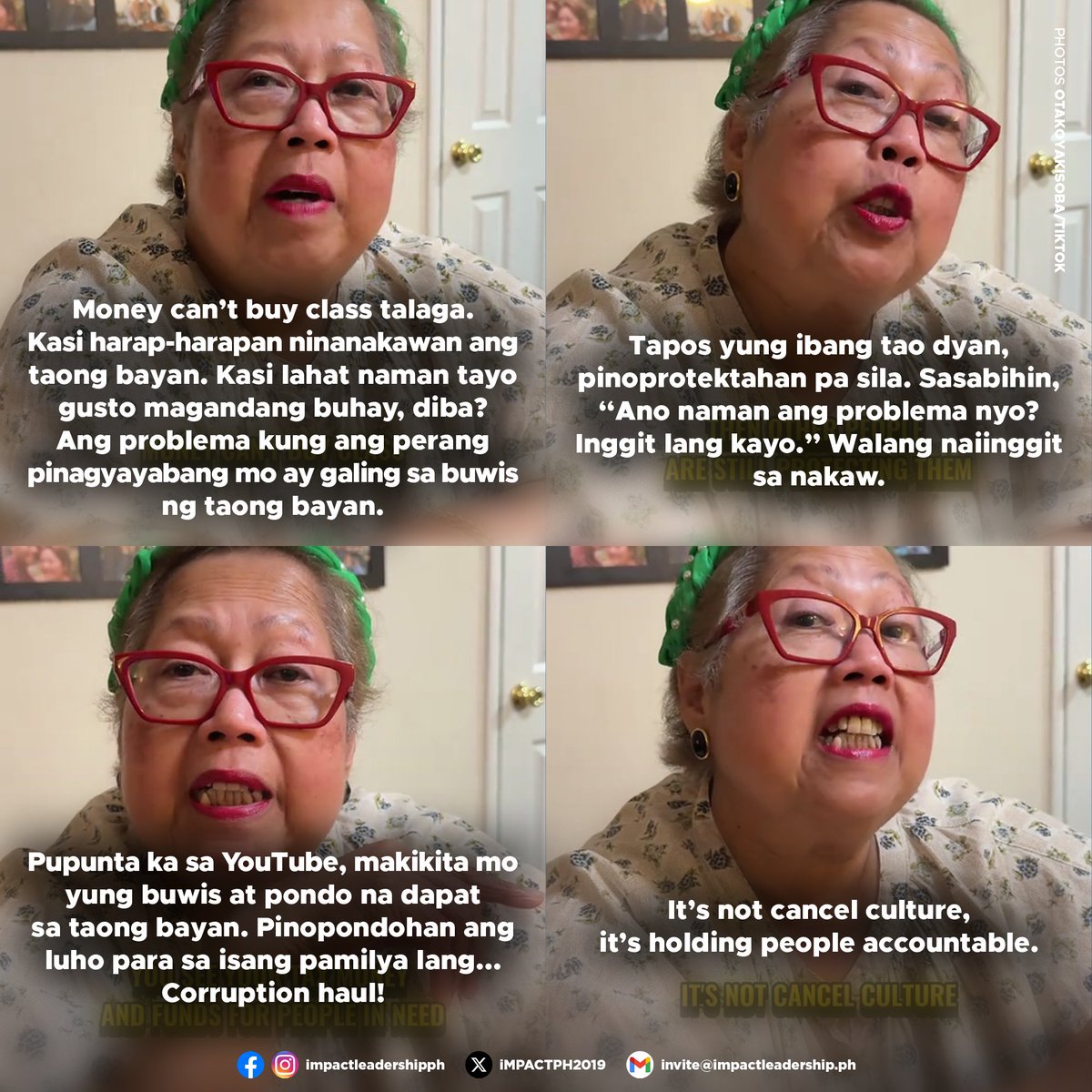 MAMA LULU CALLS OUT OFFICIALS FLAUNTING WEALTH ONLINE

Content creator Mama LuLu criticized individuals flaunting luxury funded by taxpayers' money in a TikTok video posted by user otakoyakisoba on Wednesday, August 27.

"Money can't buy class talaga. Kasi harap-harapan