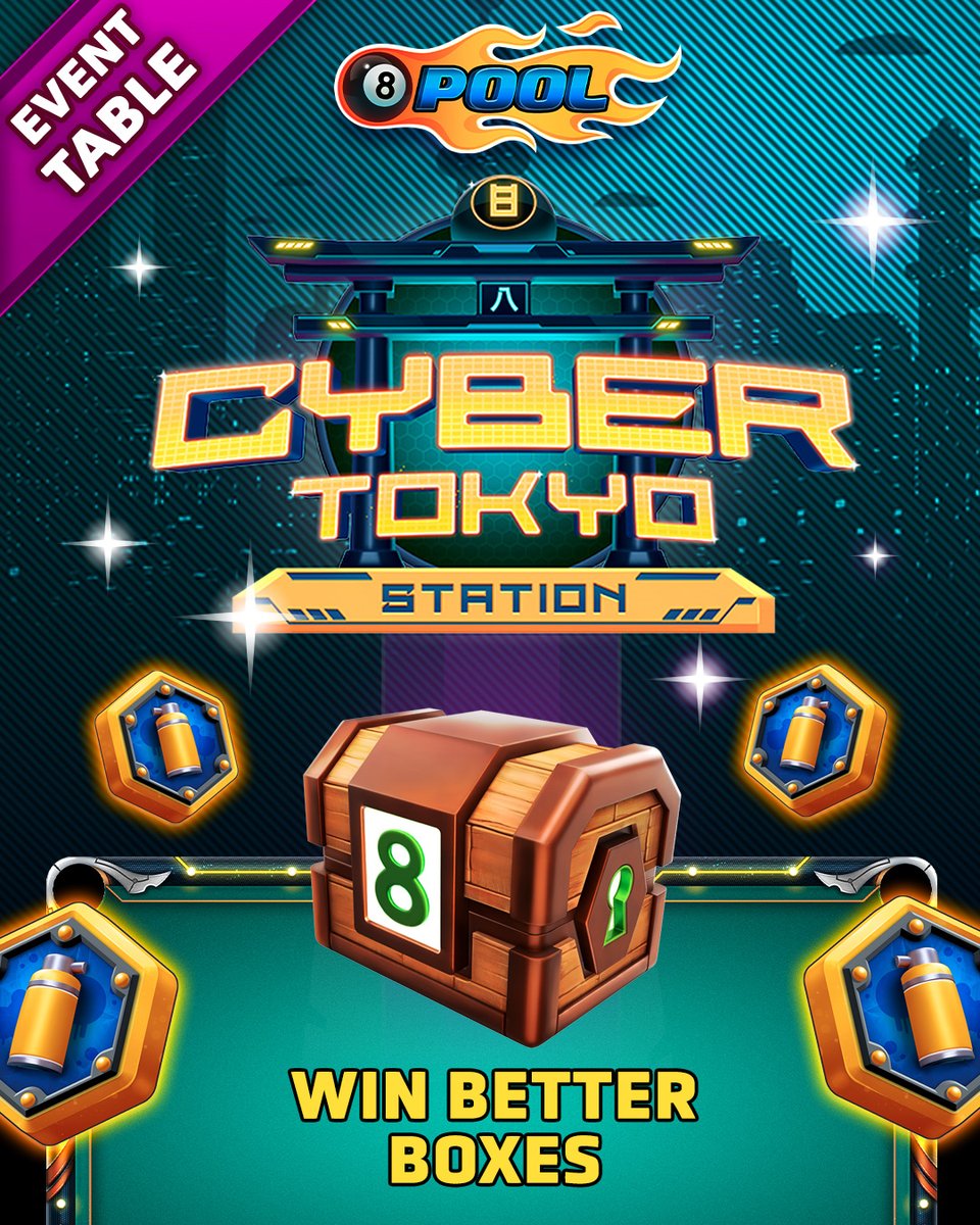 8ballpool's tweet image. #CyberTokyo Station Table returns  ⛩️

🎁 Win #BetterBoxes, plus extra #SubwayTokens for your choice of 8 Ball Pool rewards

🗓️ Ends Fri Aug 29, 10am UTC

Play 🎱 Now » mcgam.es/WbREuT

#8BallPool x #SubwaySurfers
