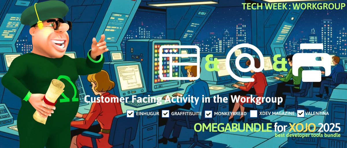 omegabundle's tweet image. TechWeek 2025: Xojo + Workgroup. Building a #workgroup solution in #Xojo and incorporating features  for communcation with customers, suppliers and others using a custom client app, integrated email and print-to-pdf.  bit.ly/45VlSU8