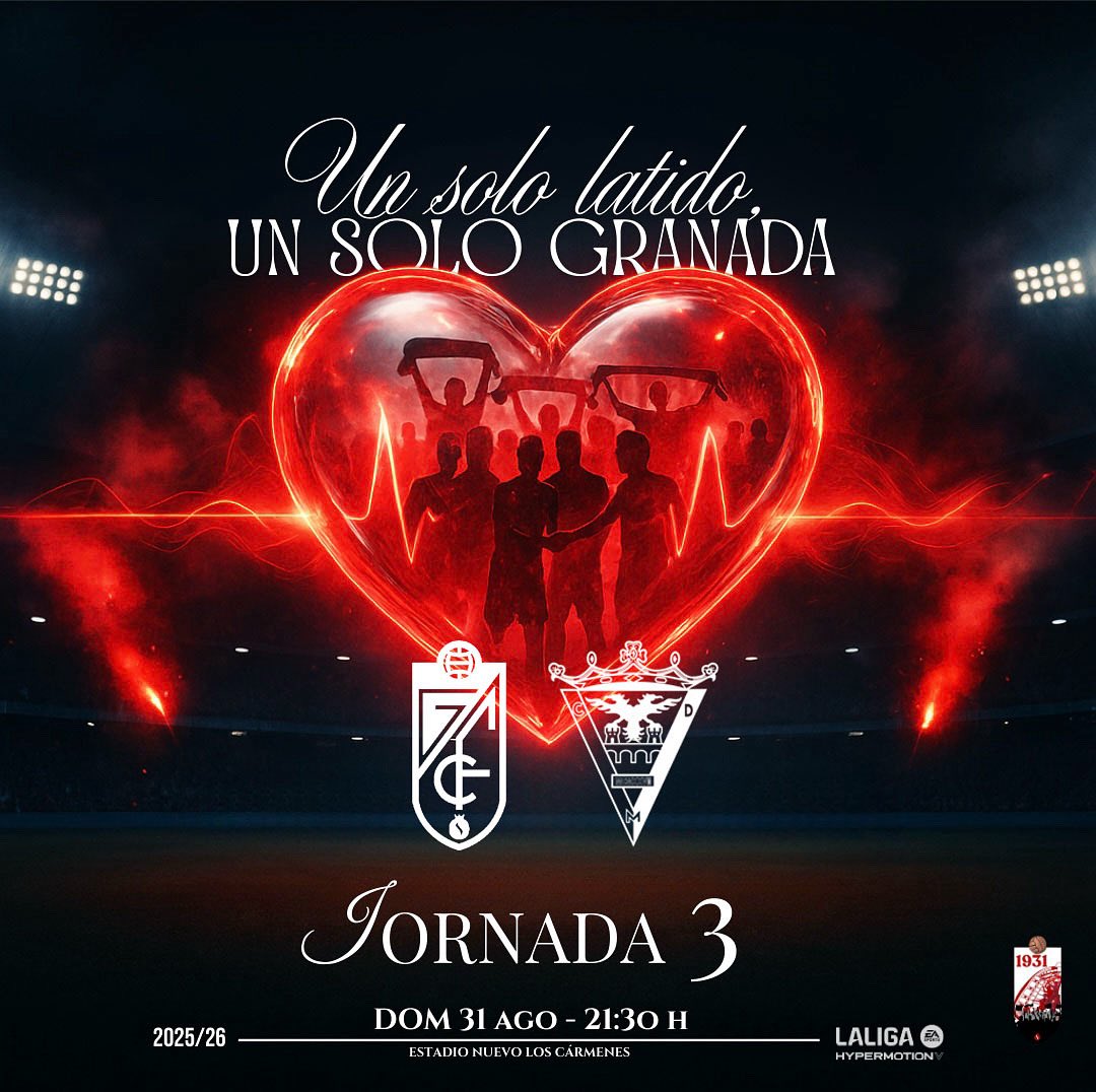 ❤️‍🔥 𝗨𝗡 𝗦𝗢𝗟𝗢 𝗟𝗔𝗧𝗜𝗗𝗢, 𝗨𝗡 𝗦𝗢𝗟𝗢 𝗚𝗥𝗔𝗡𝗔𝗗𝗔 ❤️‍🔥

En la adversidad seguimos de pie.
Jugadores + Afición = Granada.

📅 Domingo 31 de agosto
🕤 21:30h
🏟️ Nuevo Los Cármenes

🔥 La directiva no juega, la afición nunca abandona.

#GranadaCF #UnSoloLatido